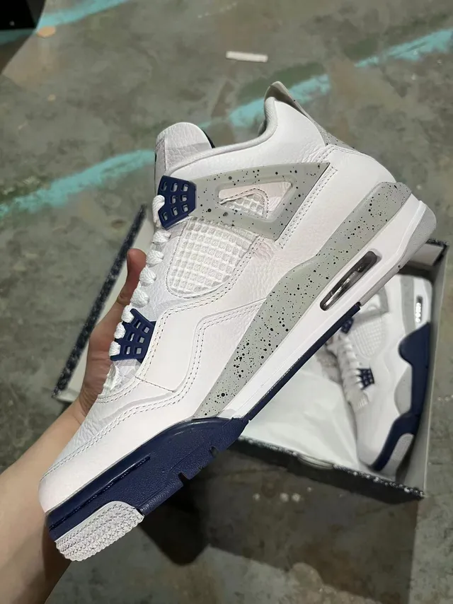 Air Jordan 4 White Navy Speckled Basketball Shoes 4