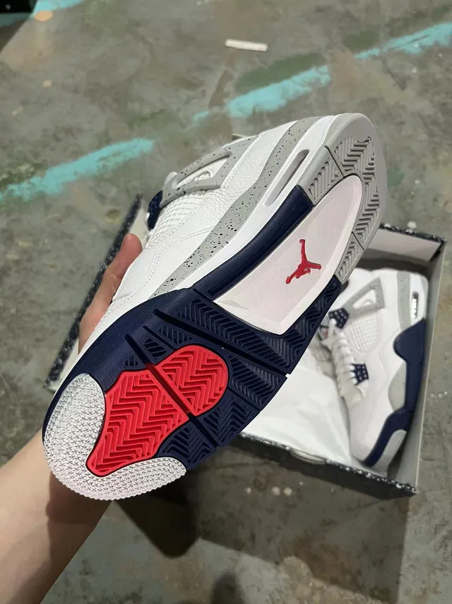 Air Jordan 4 White Navy Speckled Basketball Shoes 5