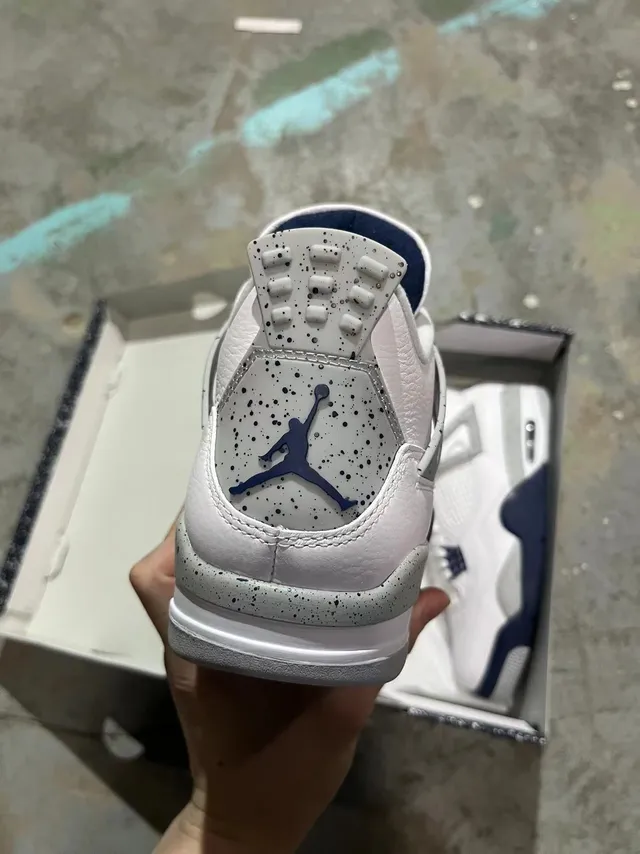 Air Jordan 4 White Navy Speckled Basketball Shoes 6