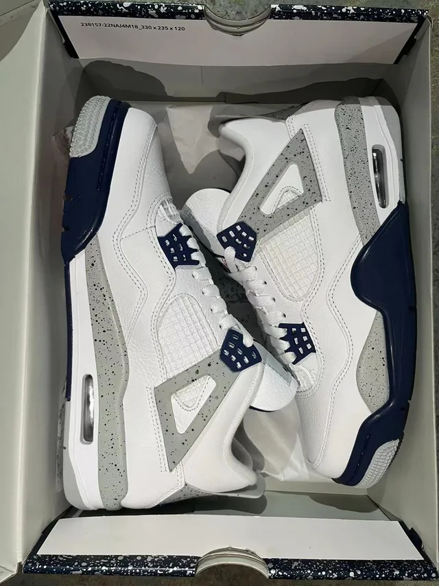 Air Jordan 4 White Navy Speckled Basketball Shoes 7
