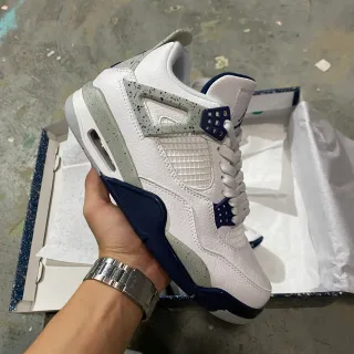 Air Jordan 4 White Navy Speckled Basketball Shoes