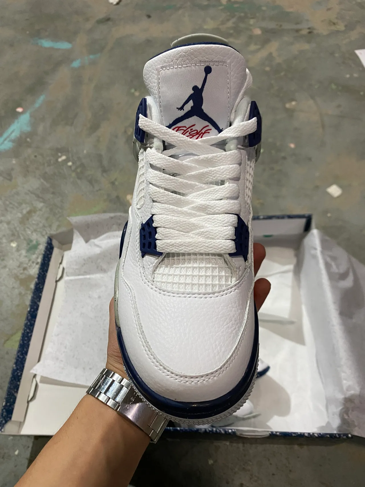 Air Jordan 4 White Navy Speckled Basketball Shoes 4