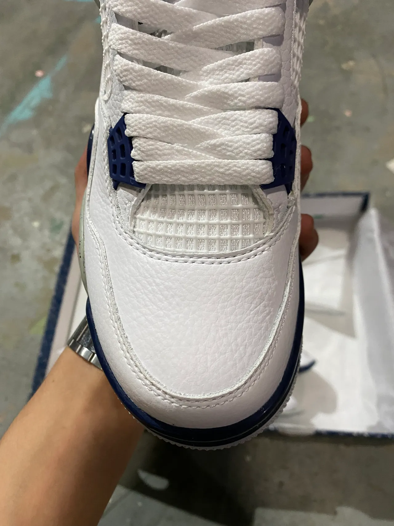 Air Jordan 4 White Navy Speckled Basketball Shoes 5
