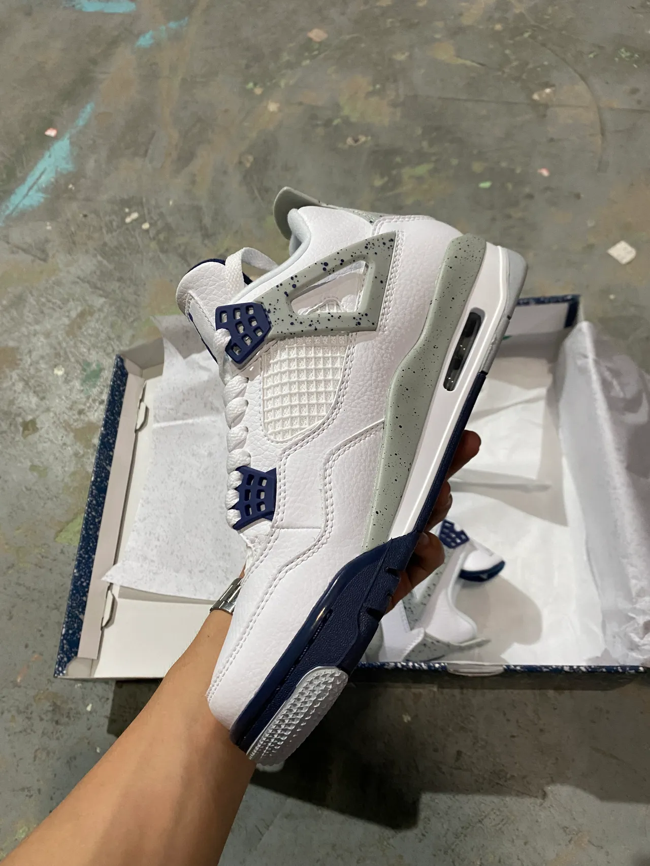 Air Jordan 4 White Navy Speckled Basketball Shoes 6