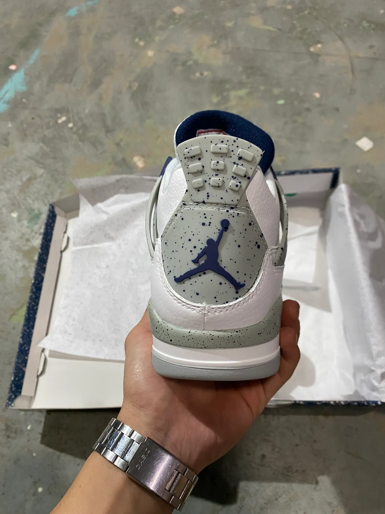 Air Jordan 4 White Navy Speckled Basketball Shoes 8