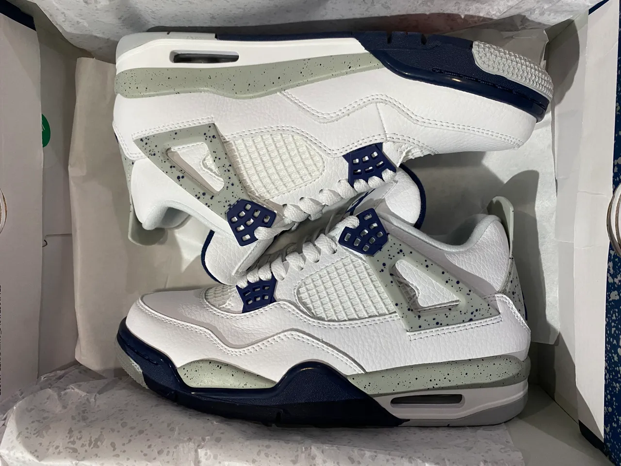 Air Jordan 4 White Navy Speckled Basketball Shoes 9