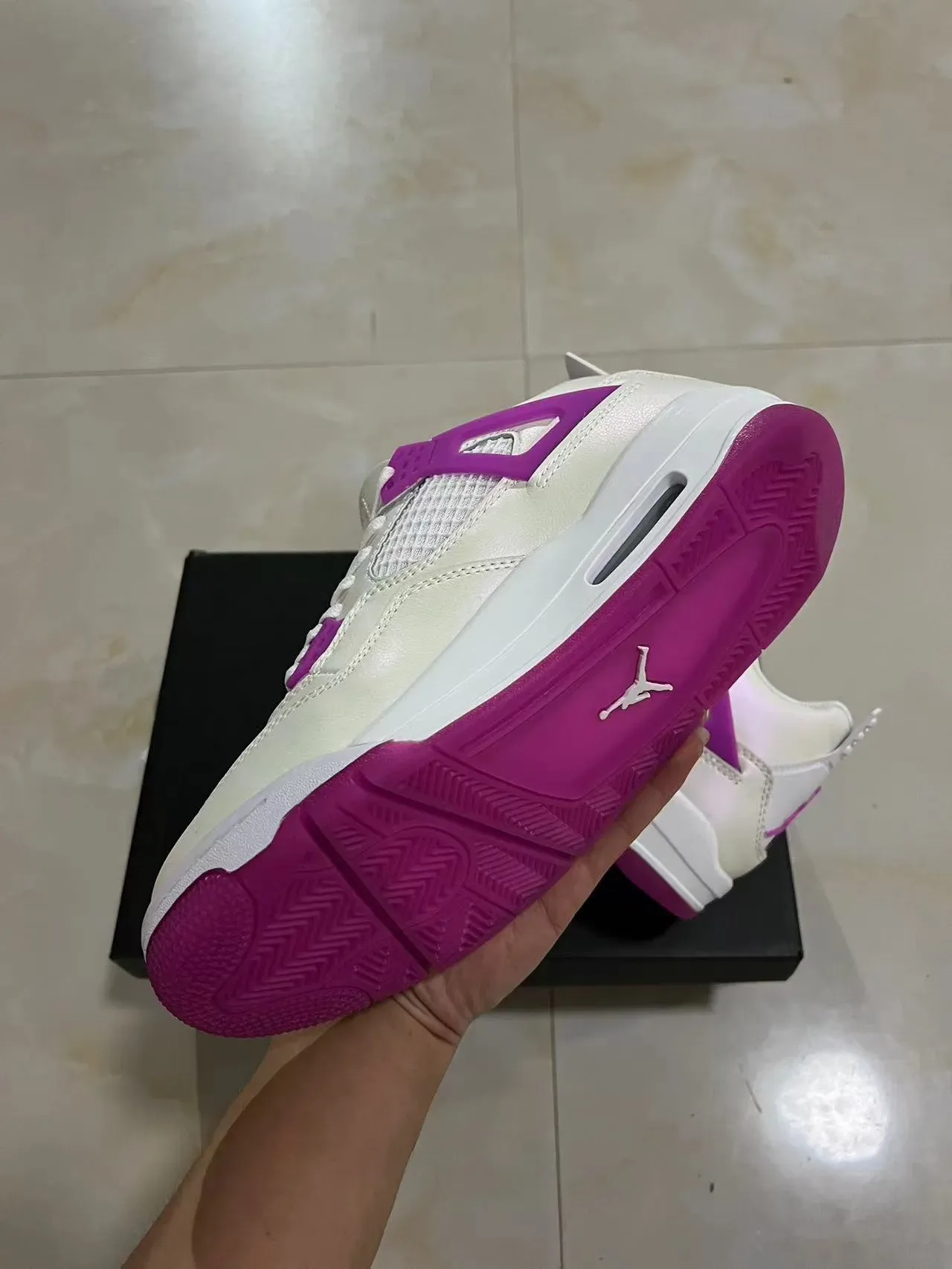 Air Jordan 4 Branco Roxo Tênis de Basquete 6