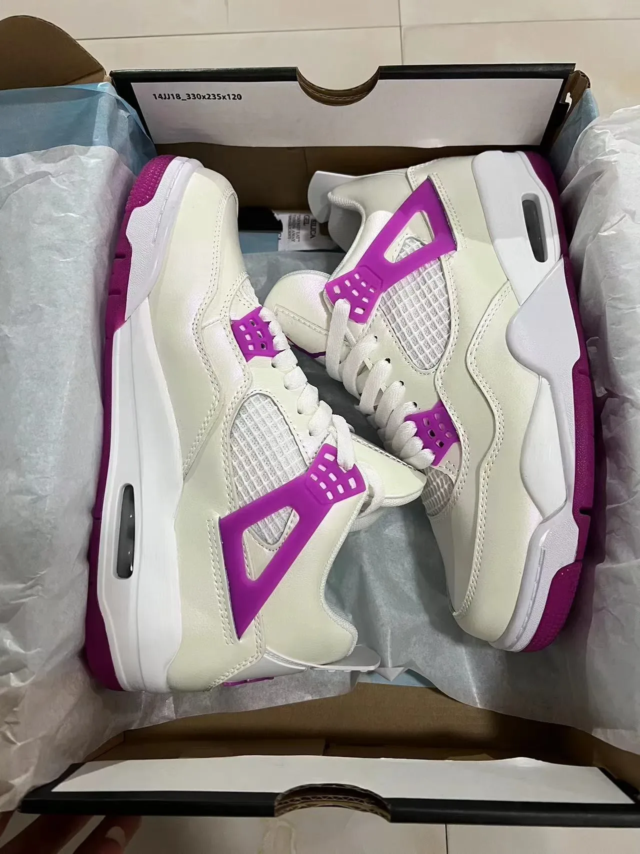 Air Jordan 4 Branco Roxo Tênis de Basquete 9