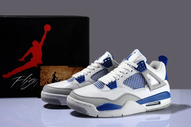 Air Jordan 4 White Royal Blue Gray Basketball Shoes 3