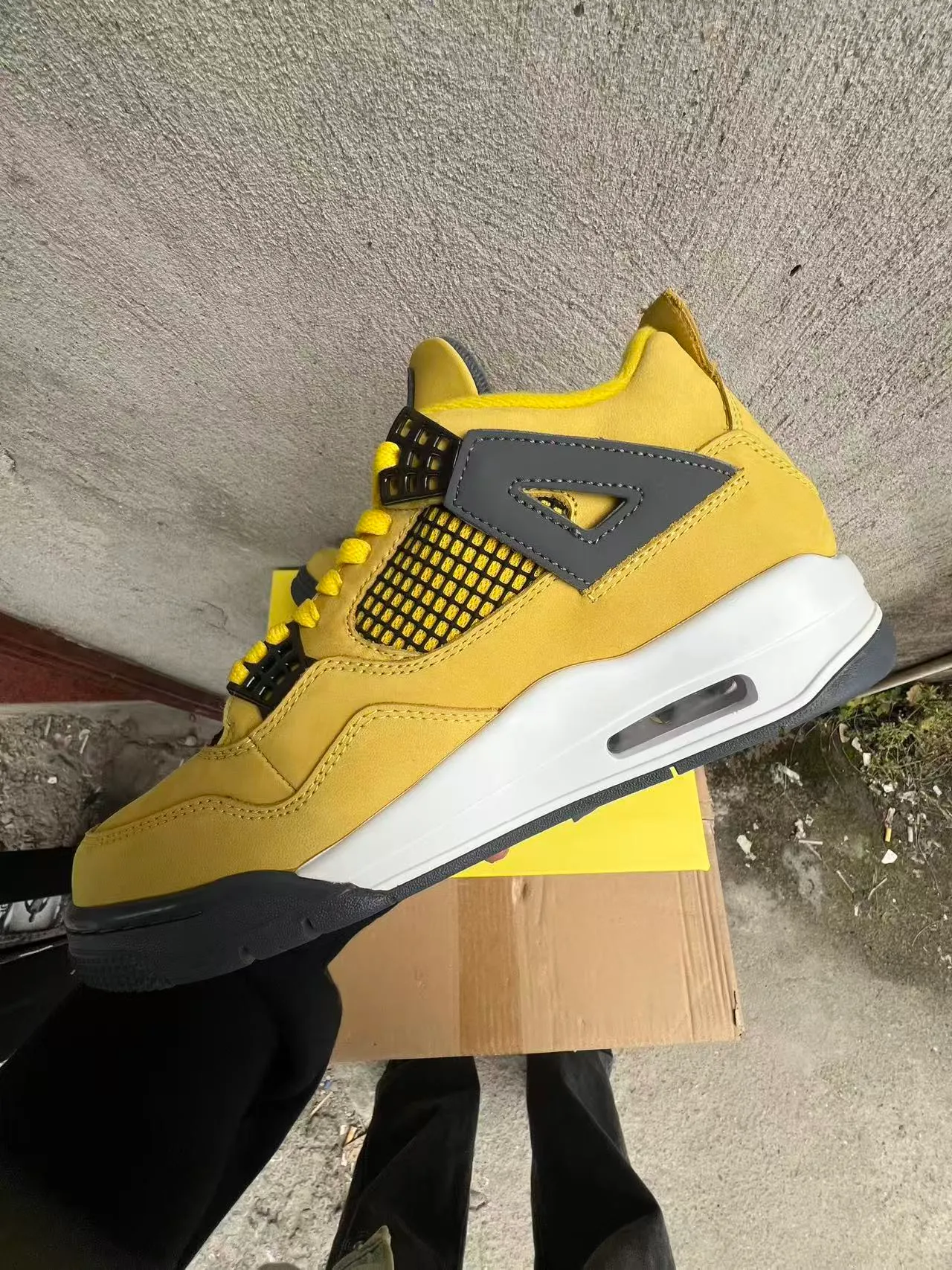 Air Jordan 4 Yellow Grey White Basketball Shoes 5