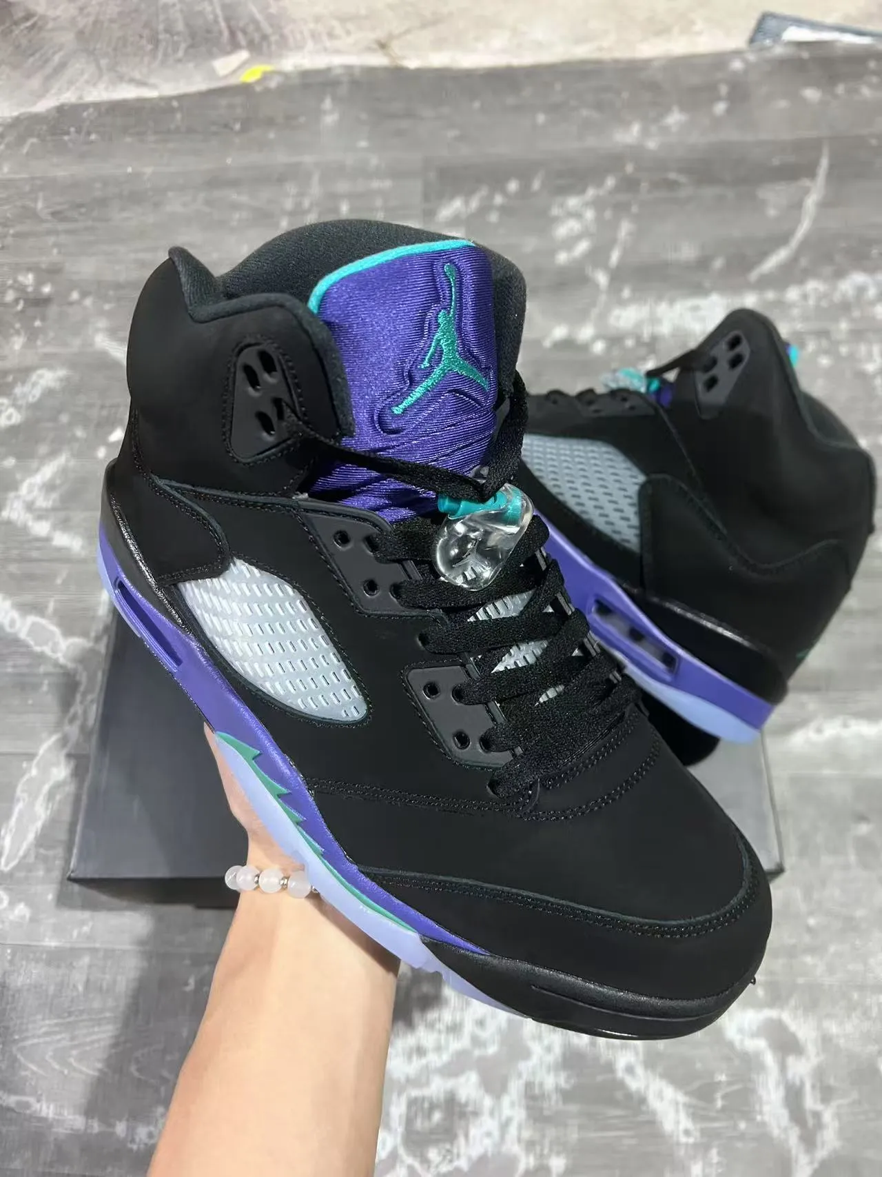 Air Jordan 5 Black Purple Green Lightning Bolt Basketball Shoes 2