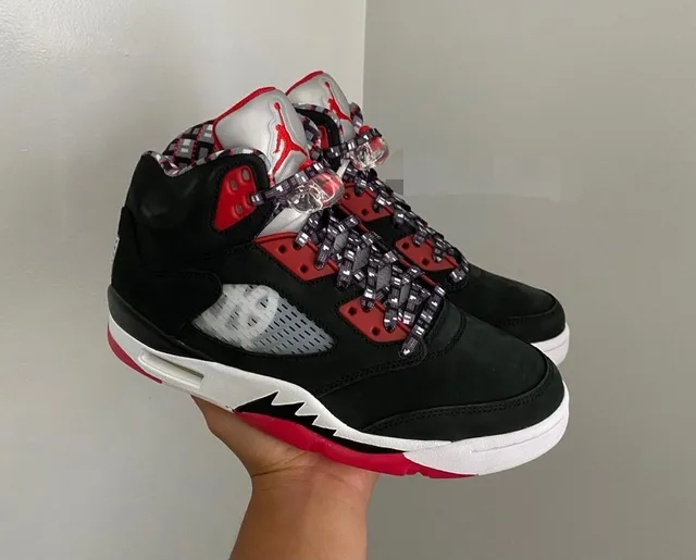 Tênis de basquete Air Jordan 5 preto vermelho branco 3