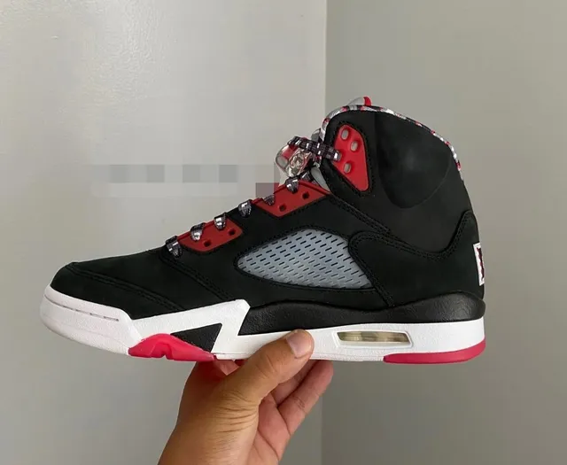 Tênis de basquete Air Jordan 5 preto vermelho branco 5