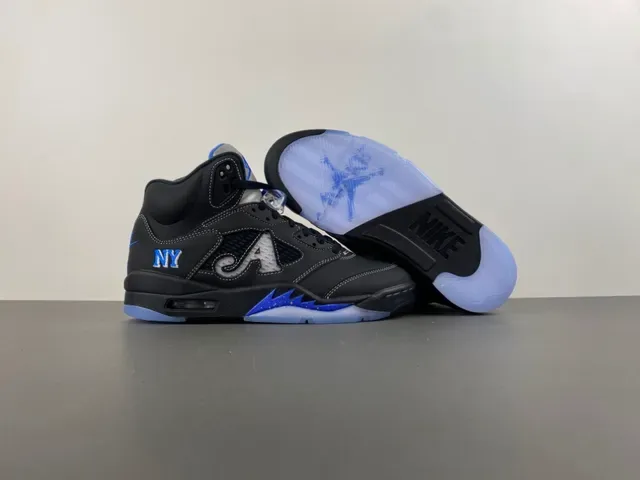 Air Jordan 5 Preto Azul Royal NY Tênis de Basquete 13