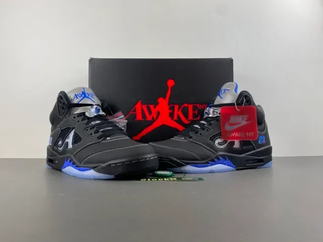 Air Jordan 5 Preto Azul Royal NY Tênis de Basquete 14