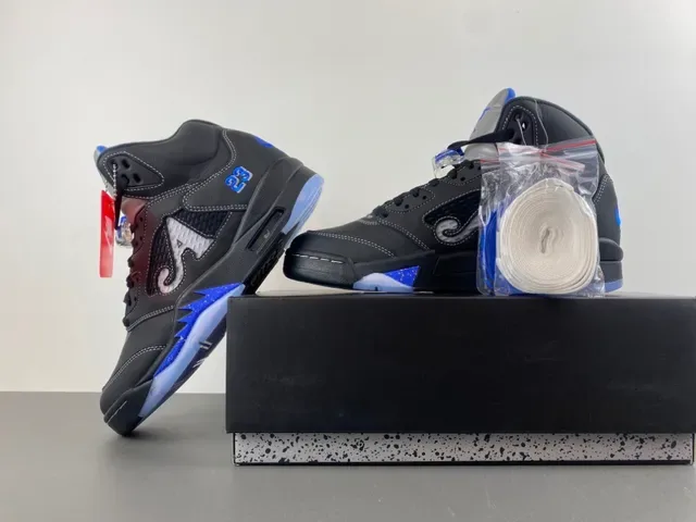 Air Jordan 5 Preto Azul Royal NY Tênis de Basquete 15