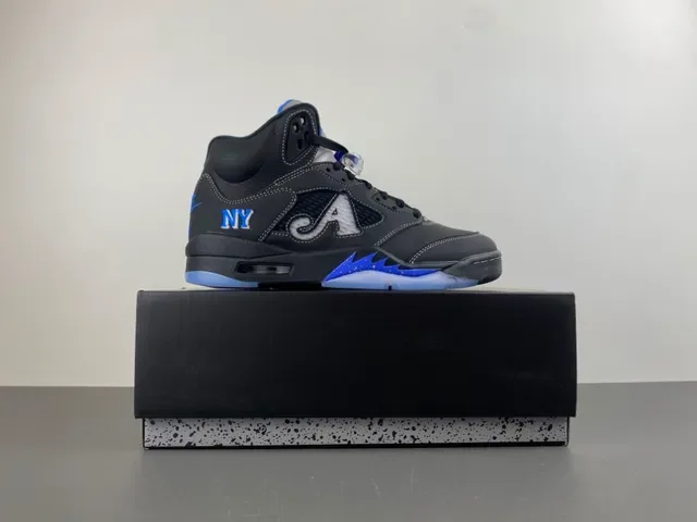 Air Jordan 5 Preto Azul Royal NY Tênis de Basquete 16