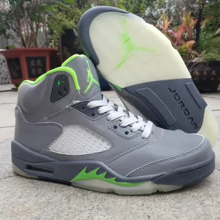 Air Jordan 5 Gray Neon Green Basketball Shoes