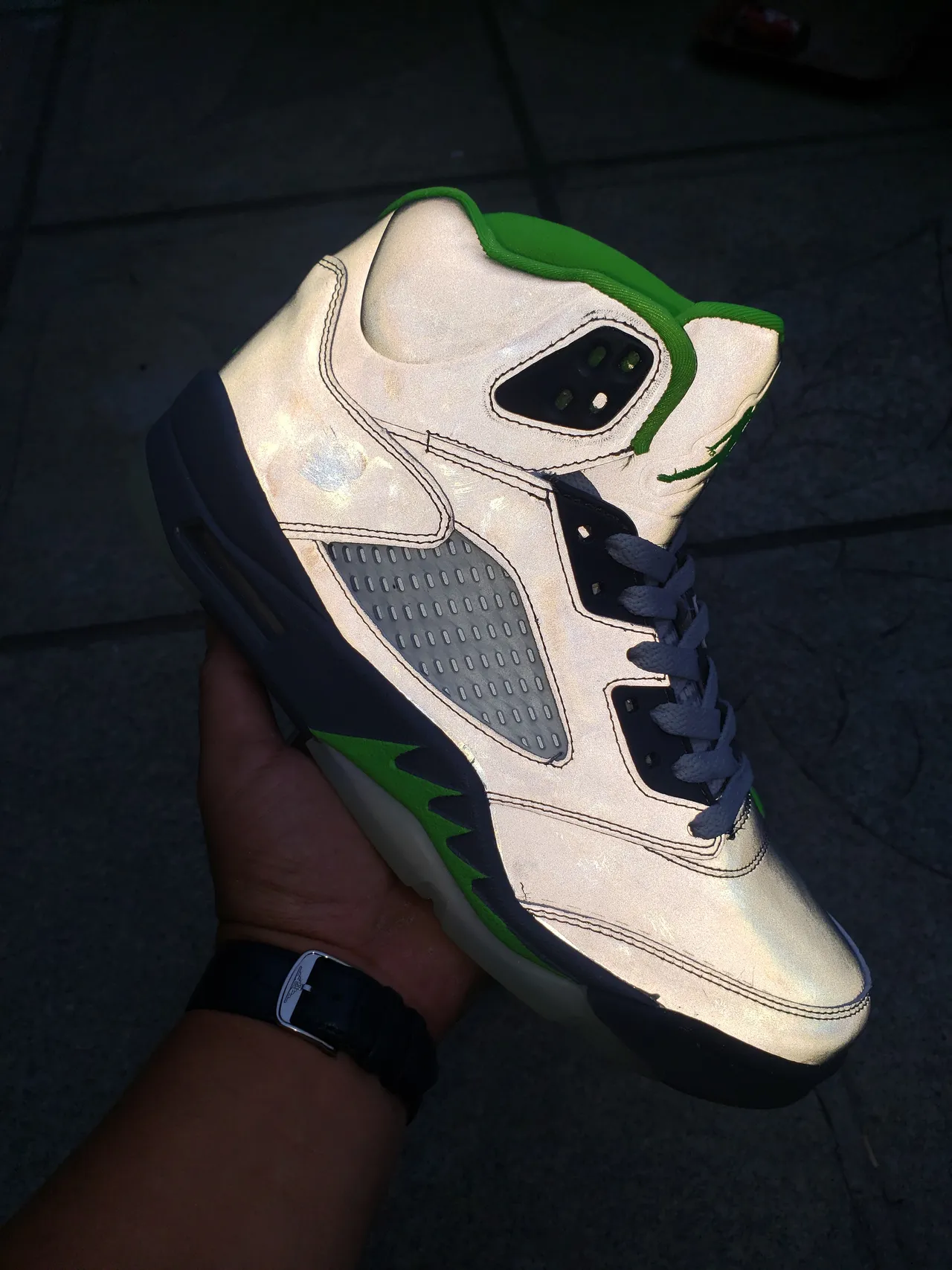 Air Jordan 5 Gray Neon Green Basketball Shoes 3