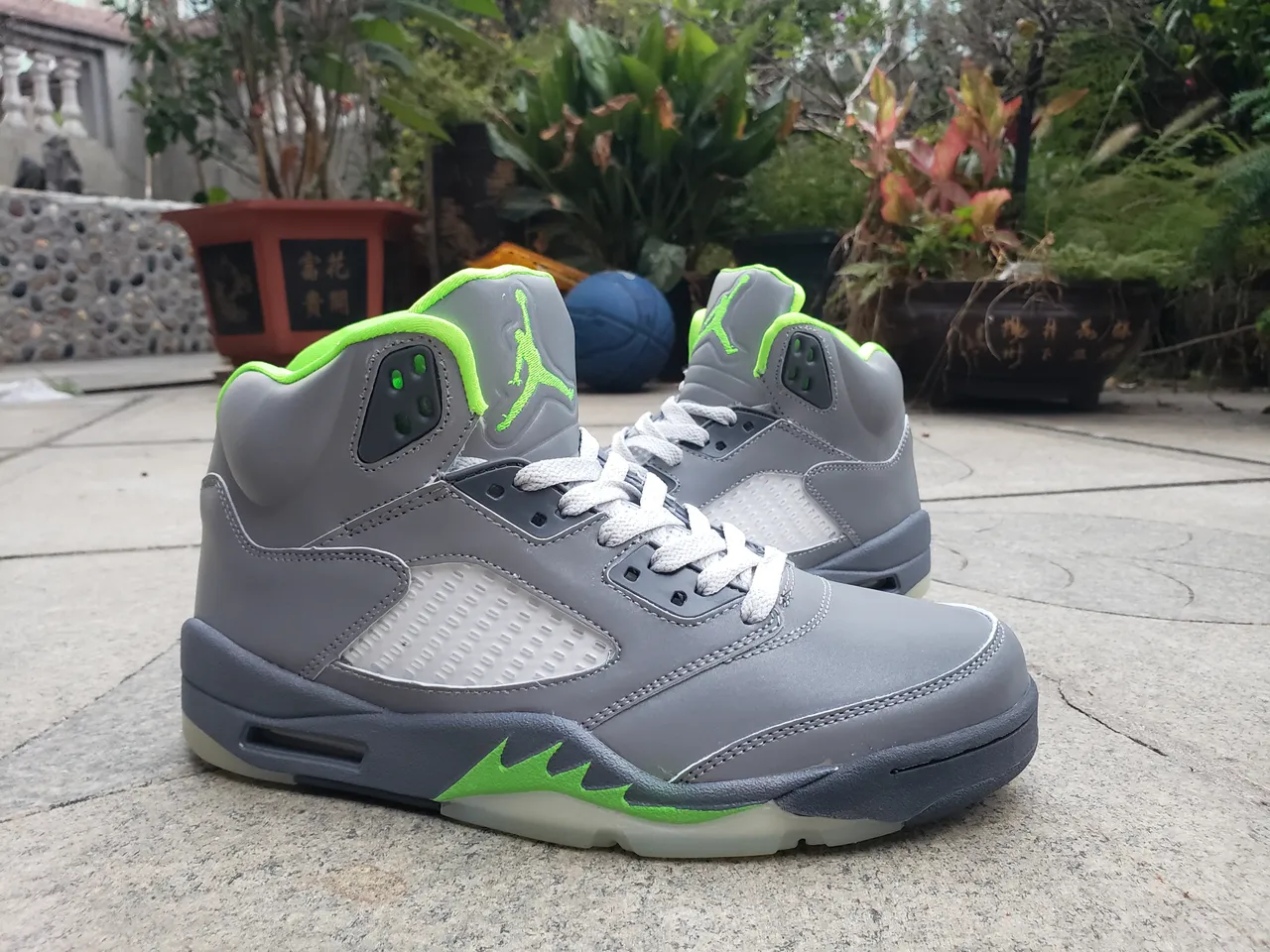 Air Jordan 5 Gray Neon Green Basketball Shoes 8