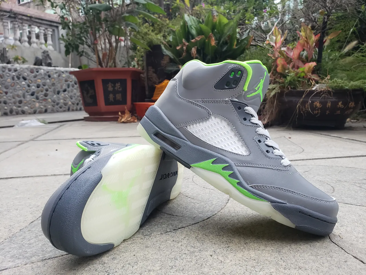 Air Jordan 5 Gray Neon Green Basketball Shoes 5