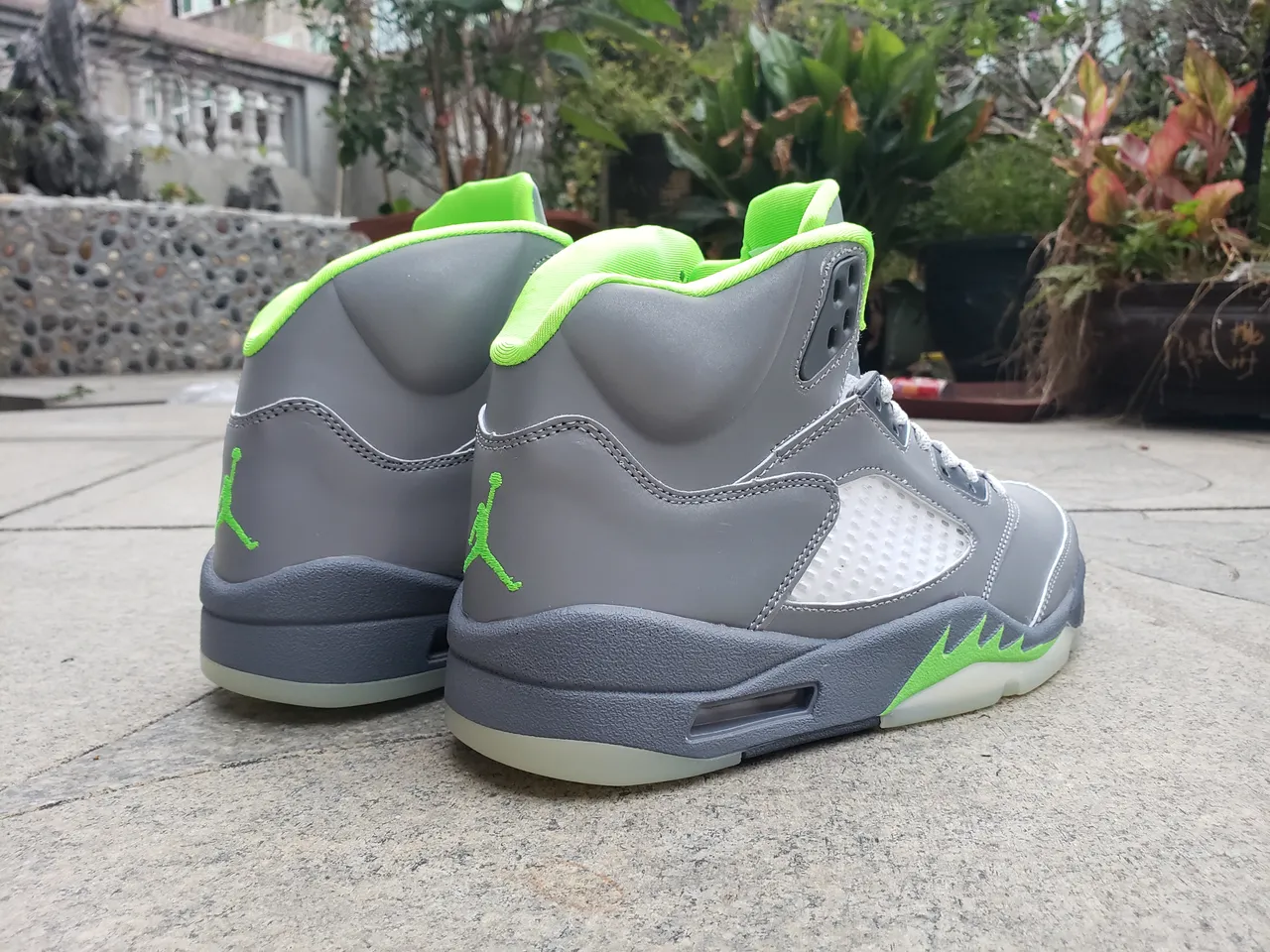 Air Jordan 5 Gray Neon Green Basketball Shoes 6