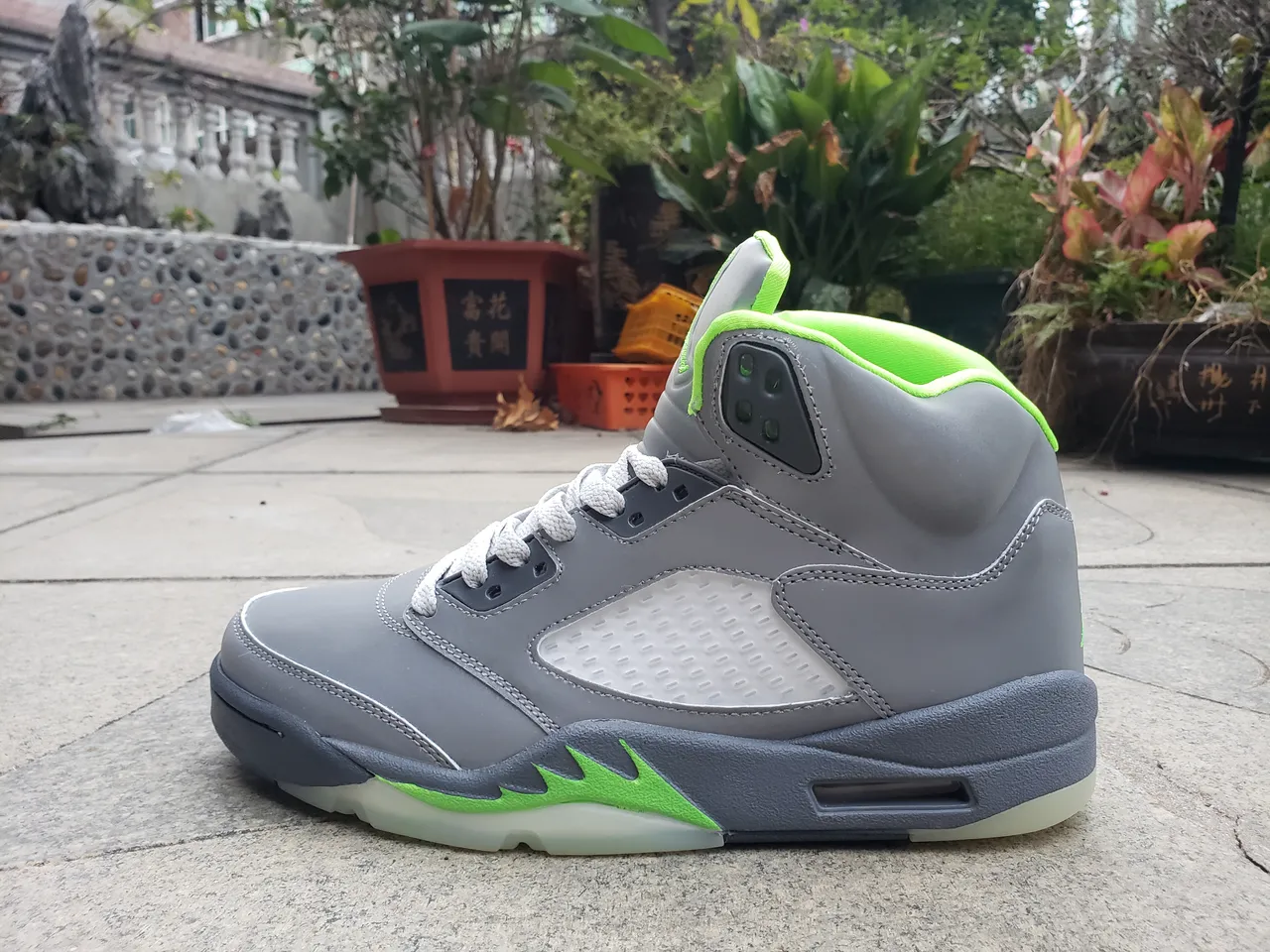 Air Jordan 5 Gray Neon Green Basketball Shoes 7