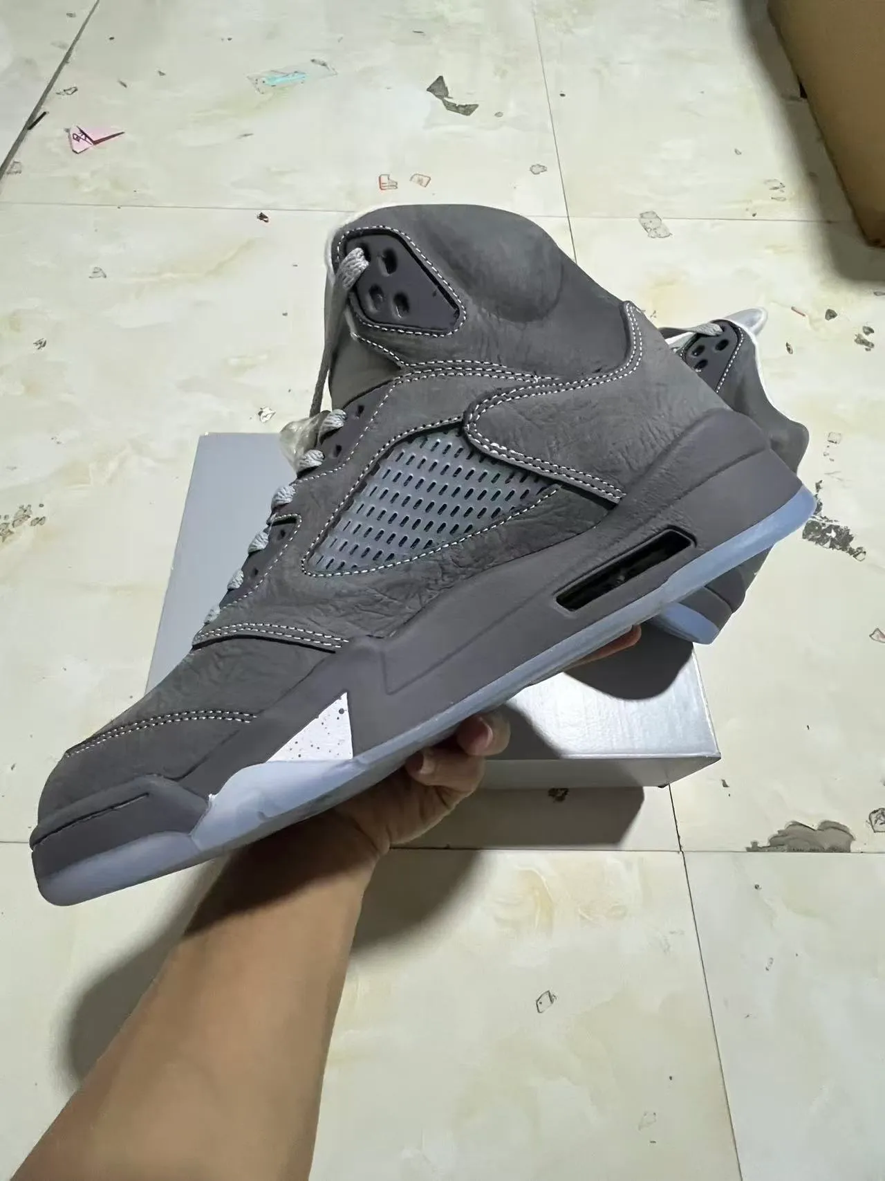 Air Jordan 5 Cinza Branco Azul Tênis de Basquete 5