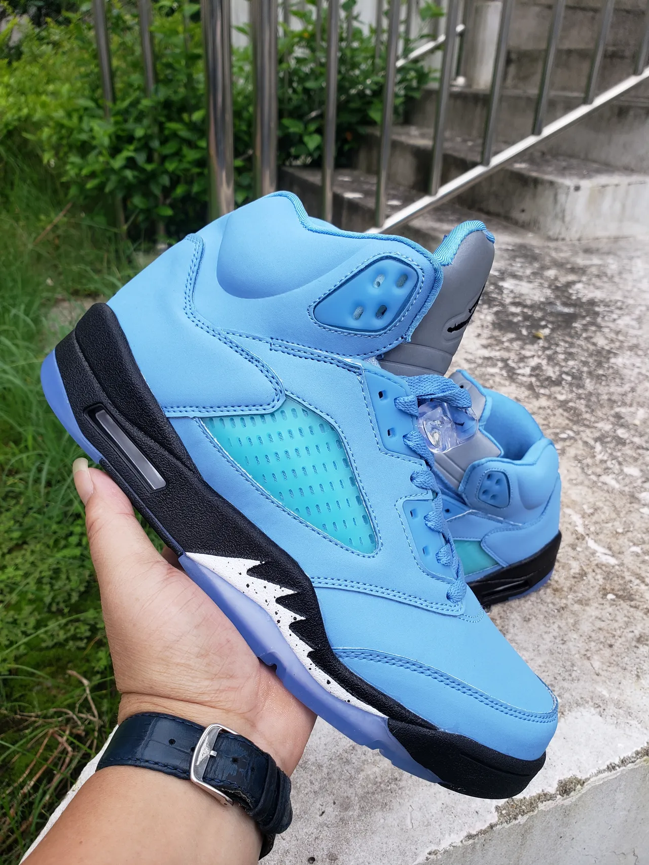 Air Jordan 5 Light Blue Black Teal Basketball Shoes 2