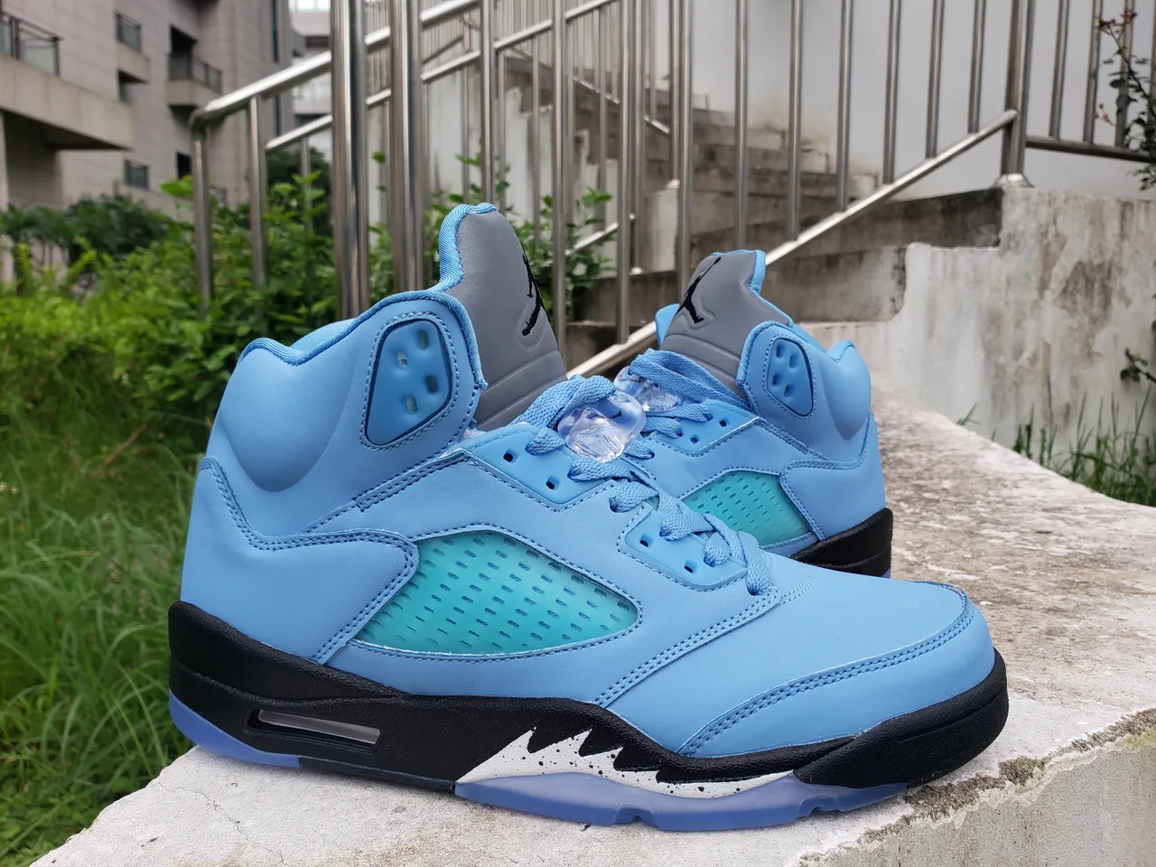 Air Jordan 5 Light Blue Black Teal Basketball Shoes 3