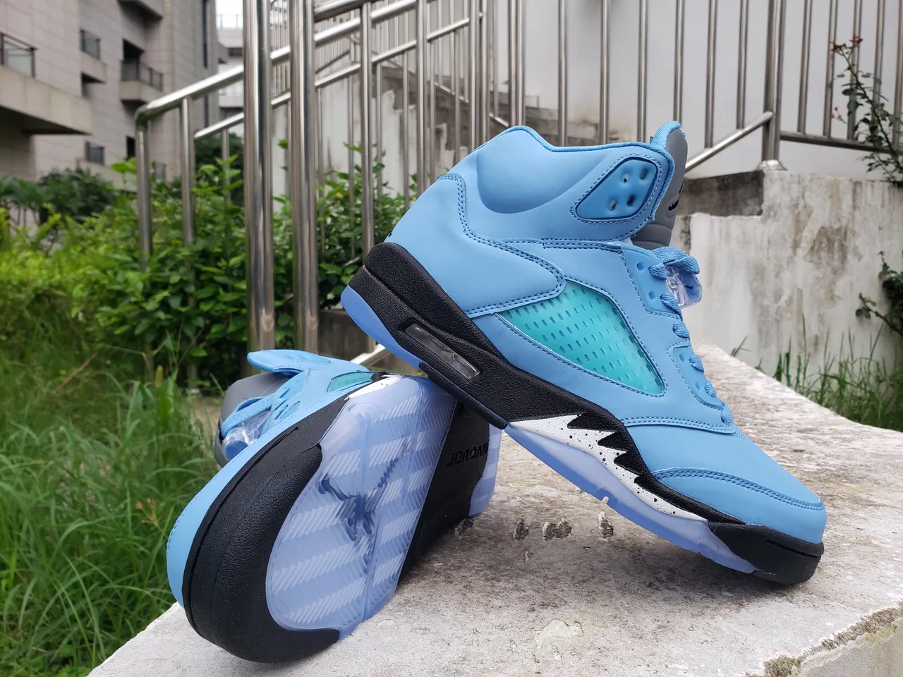 Air Jordan 5 Light Blue Black Teal Basketball Shoes 4