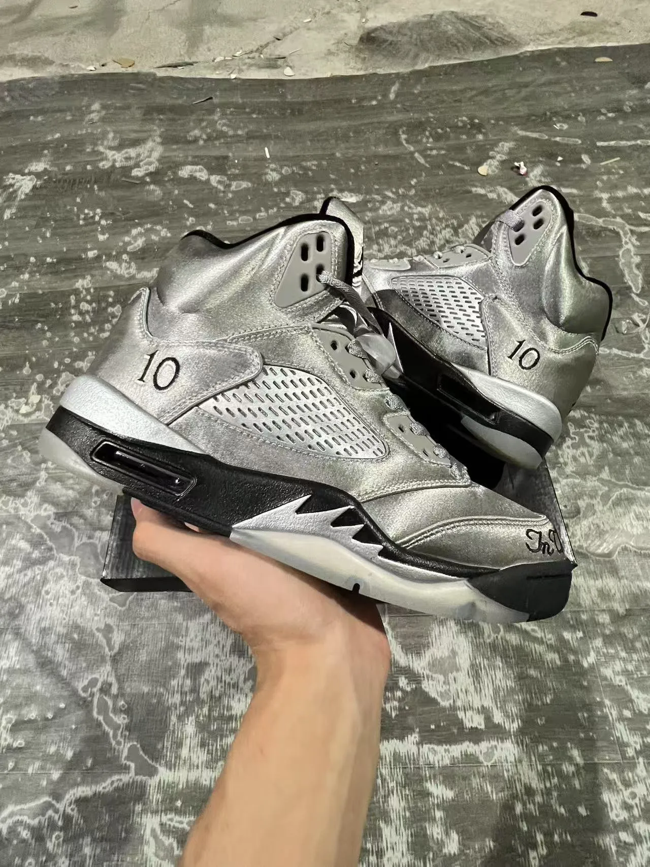 Air Jordan 5 Metallic Silver Black Basketball Shoes 2