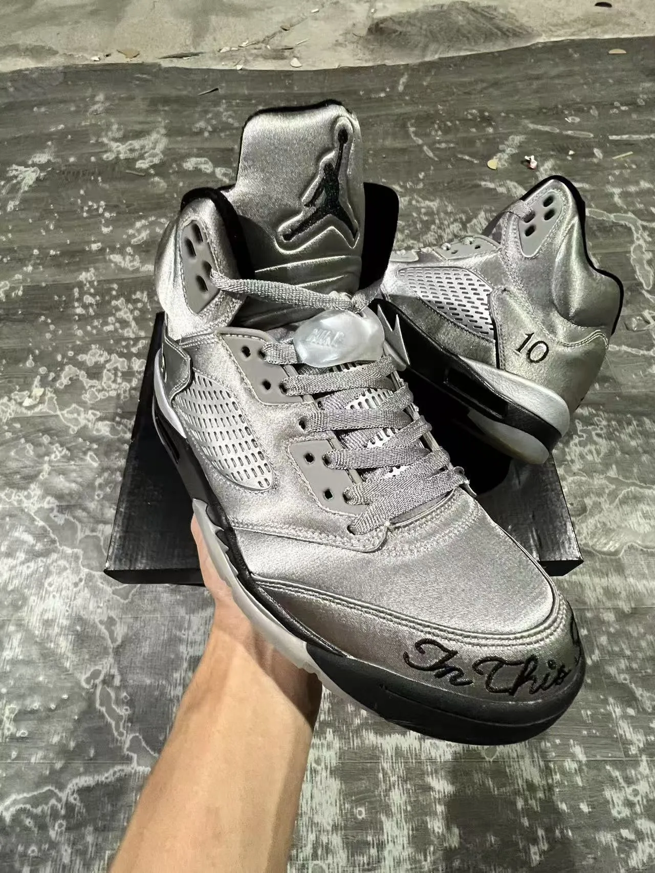 Air Jordan 5 Metallic Silver Black Basketball Shoes 3