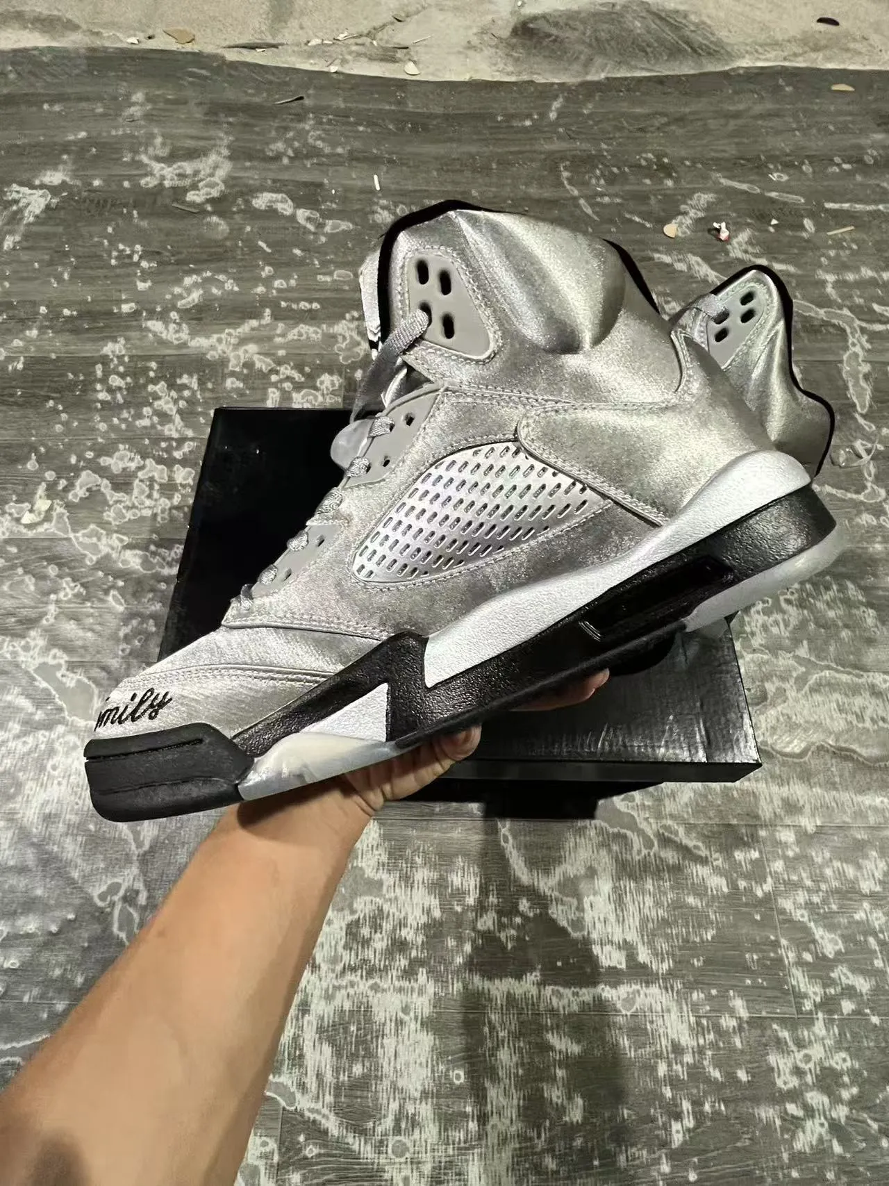 Air Jordan 5 Metallic Silver Black Basketball Shoes 6