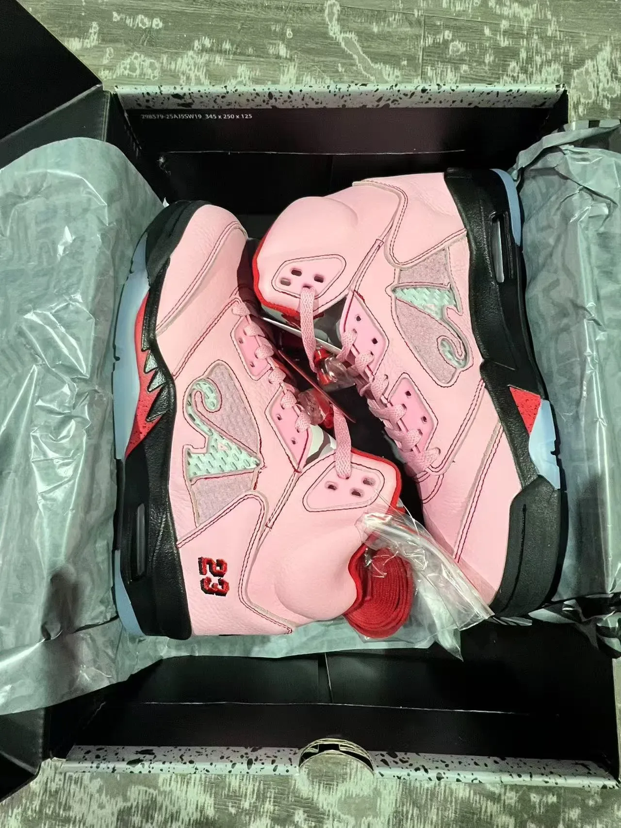 Air Jordan 5 Rosa Preto Vermelho NY 23 Tênis de Basquete 9