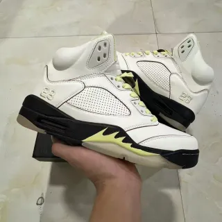 Air Jordan 5 White Black Lime Yellow Basketball Shoes