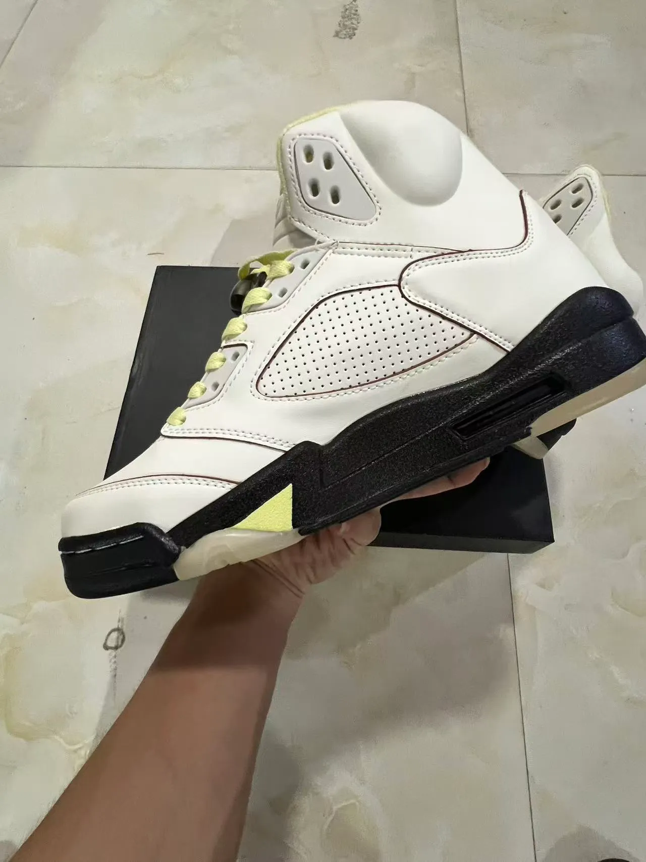 Air Jordan 5 White Black Lime Yellow Basketball Shoes 5
