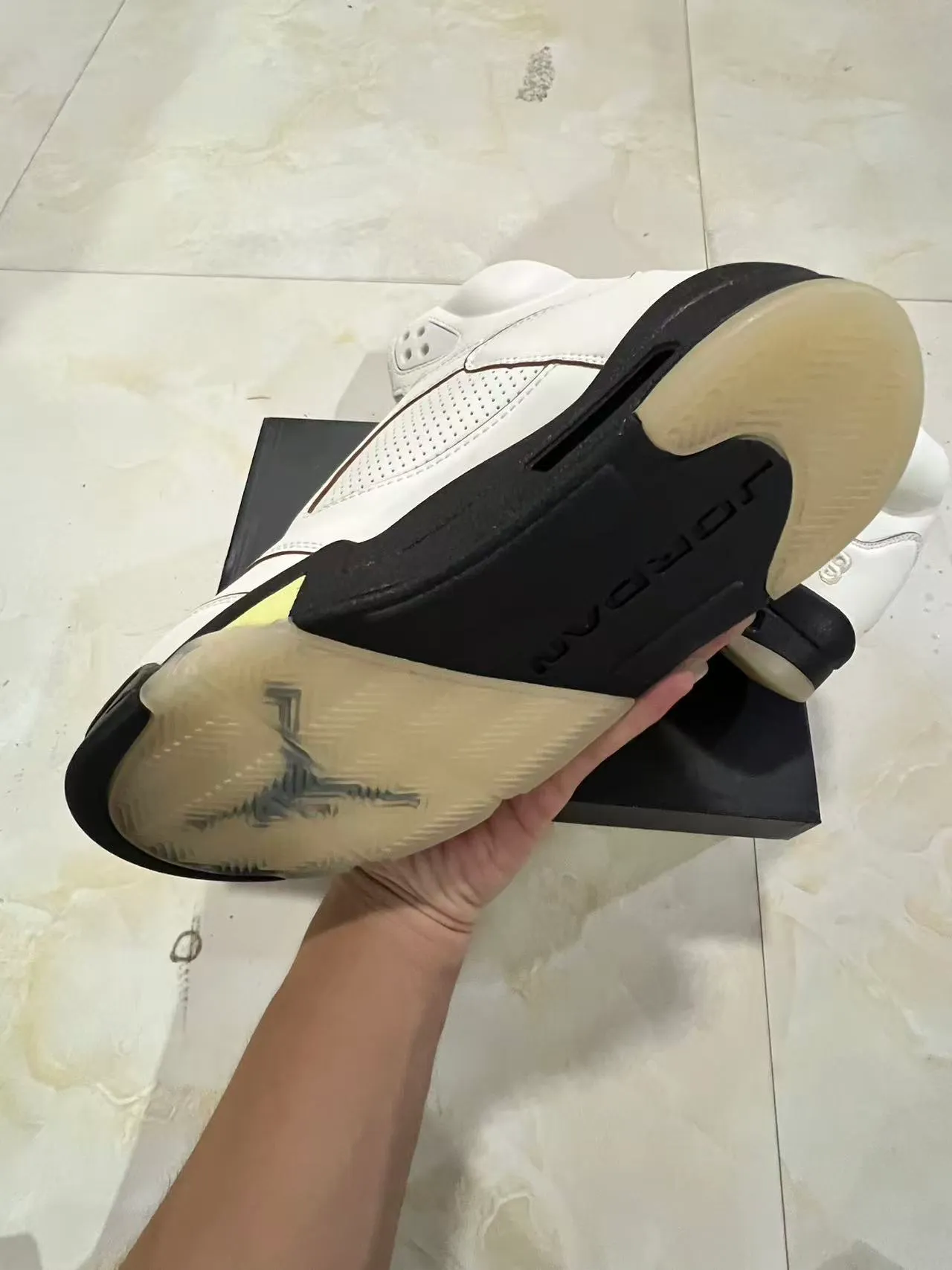 Air Jordan 5 White Black Lime Yellow Basketball Shoes 6