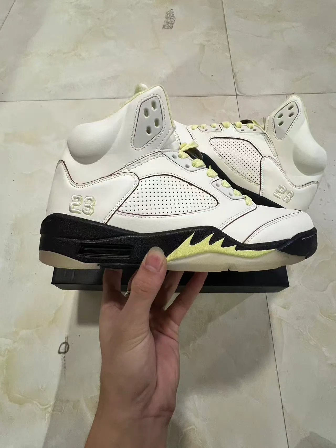Air Jordan 5 White Black Lime Yellow Basketball Shoes 7