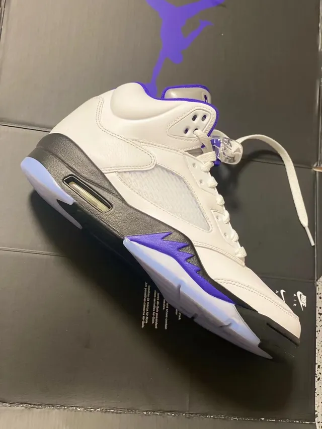 Air Jordan 5 White Black Purple Flame Basketball Shoes 2