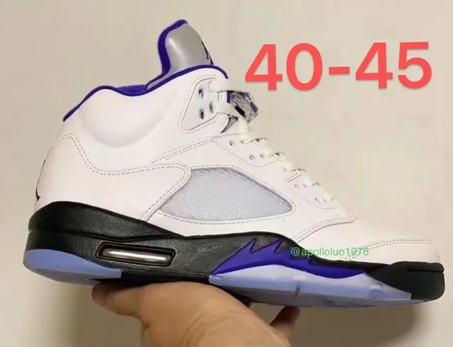 Air Jordan 5 White Black Purple Flame Basketball Shoes 3