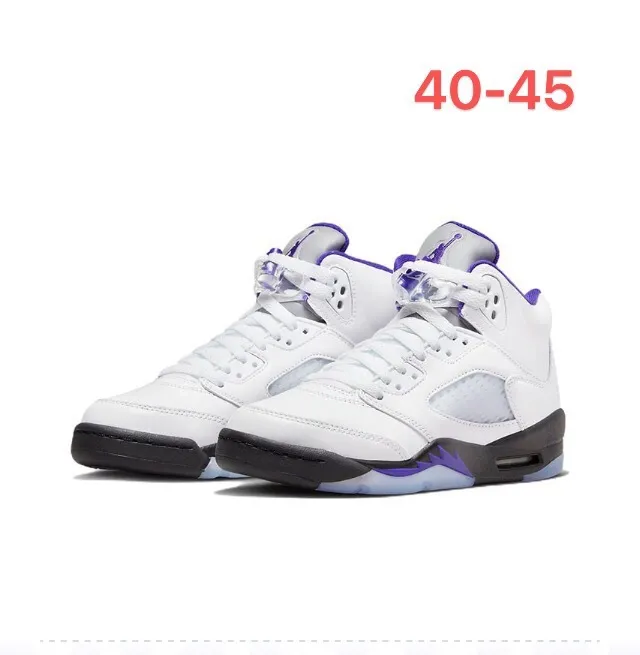 Air Jordan 5 White Black Purple Flame Basketball Shoes 5