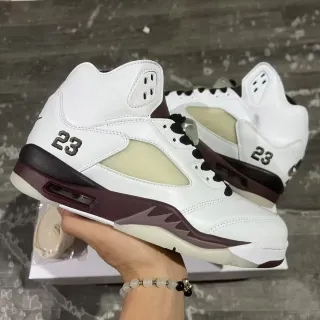 Air Jordan 5 White Burgundy '23' Basketball Shoes
