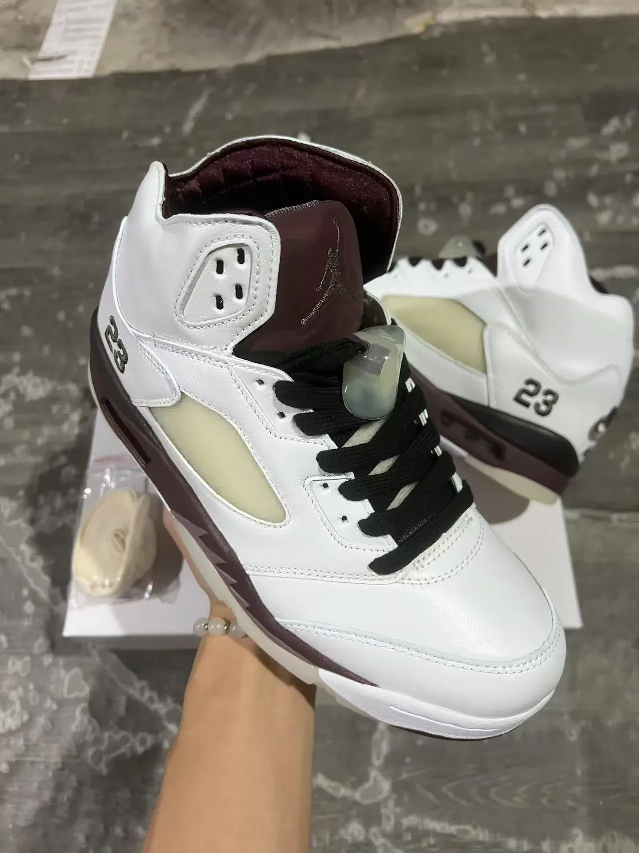 Air Jordan 5 White Burgundy '23' Basketball Shoes 2