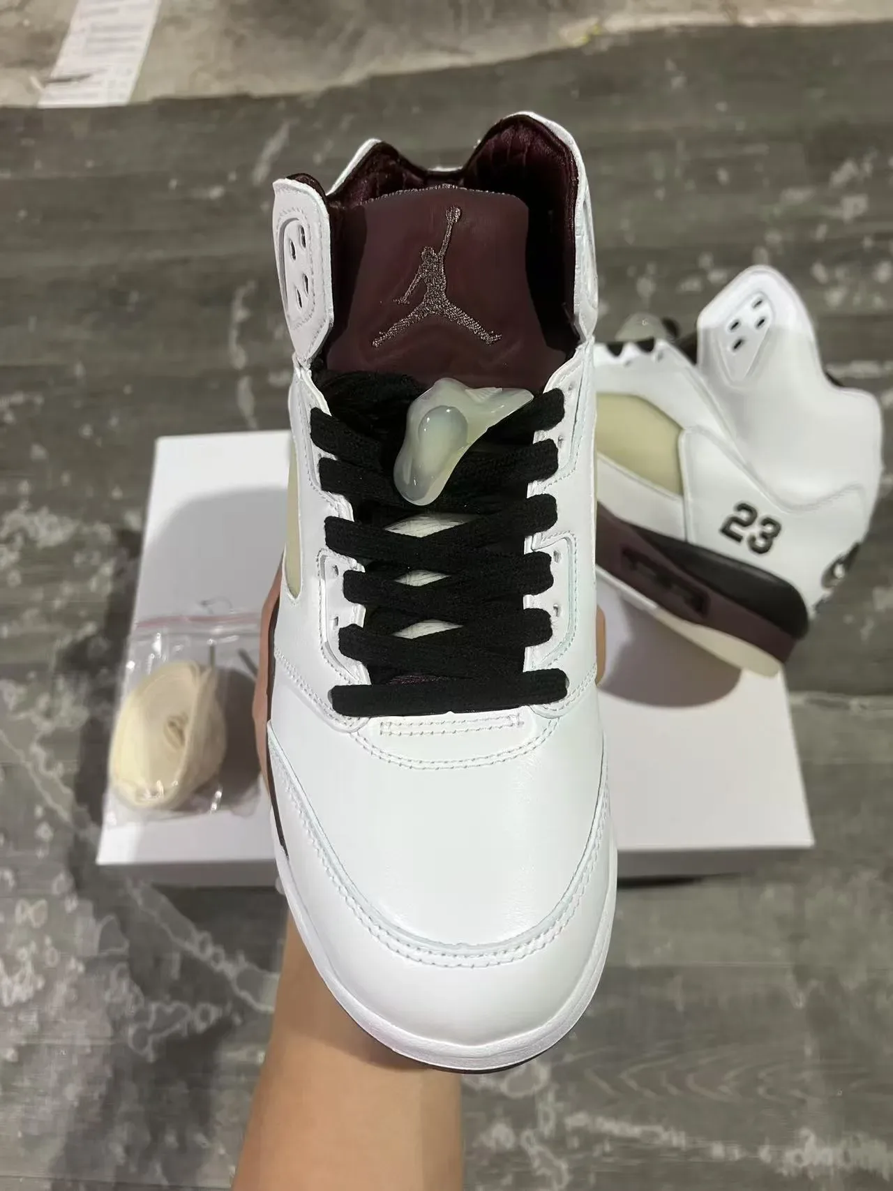 Air Jordan 5 White Burgundy '23' Basketball Shoes 3