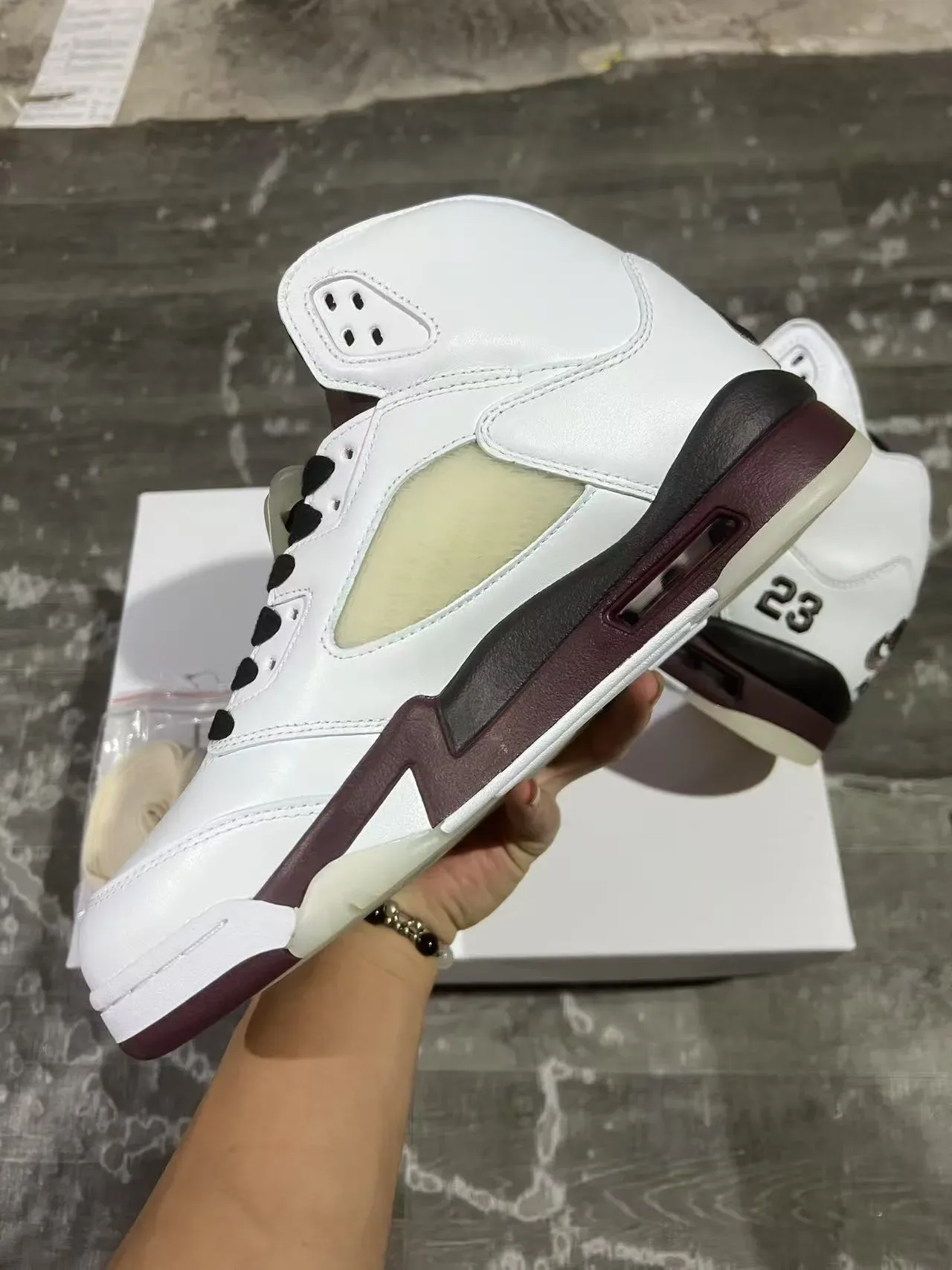 Air Jordan 5 White Burgundy '23' Basketball Shoes 5