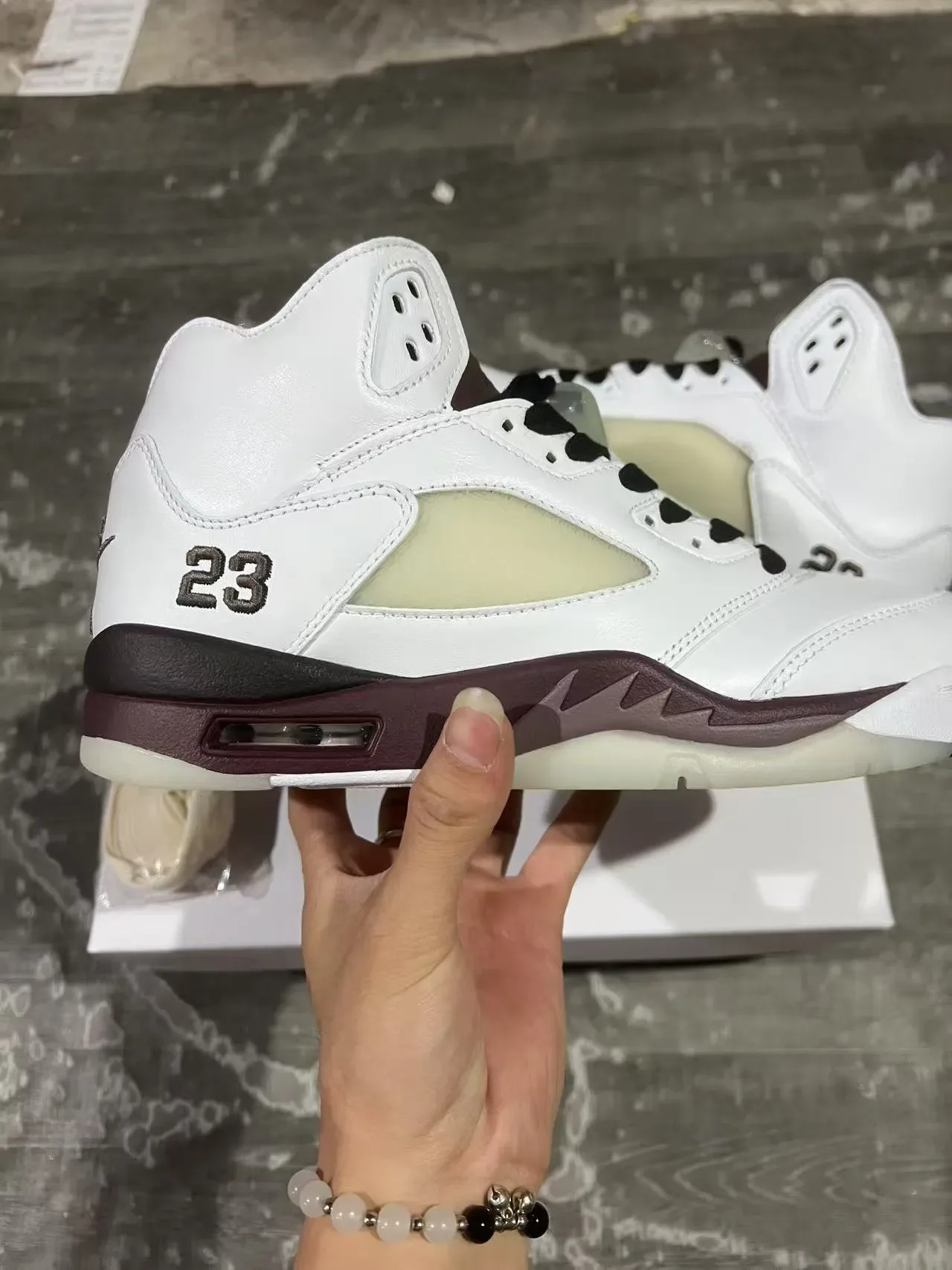 Air Jordan 5 White Burgundy '23' Basketball Shoes 7