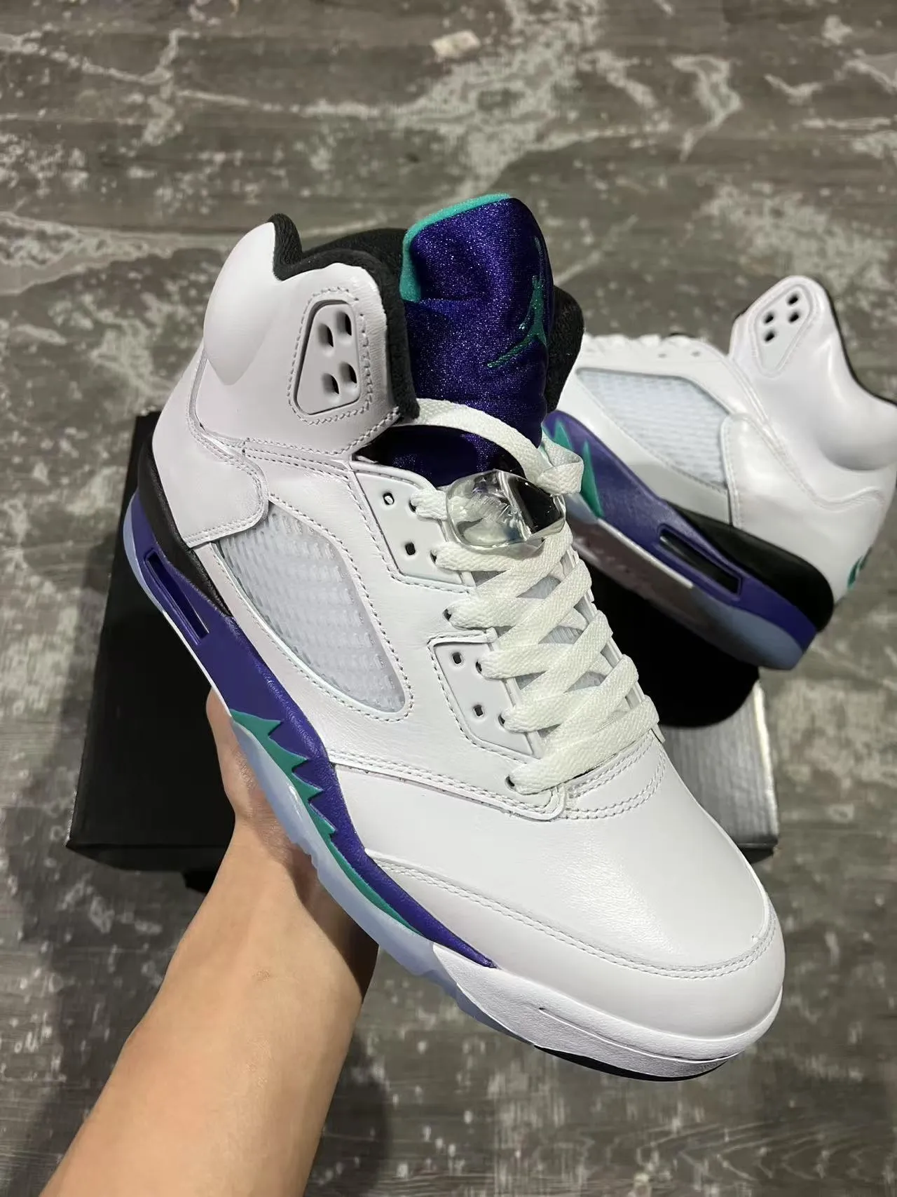 Air Jordan 5 White Purple Teal Basketball Shoes 2