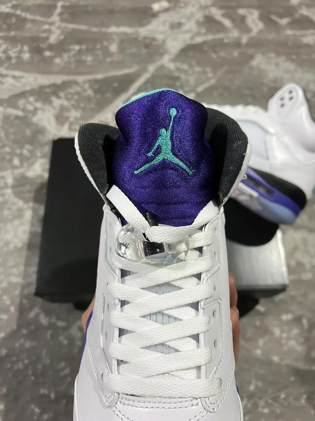 Air Jordan 5 White Purple Teal Basketball Shoes 4