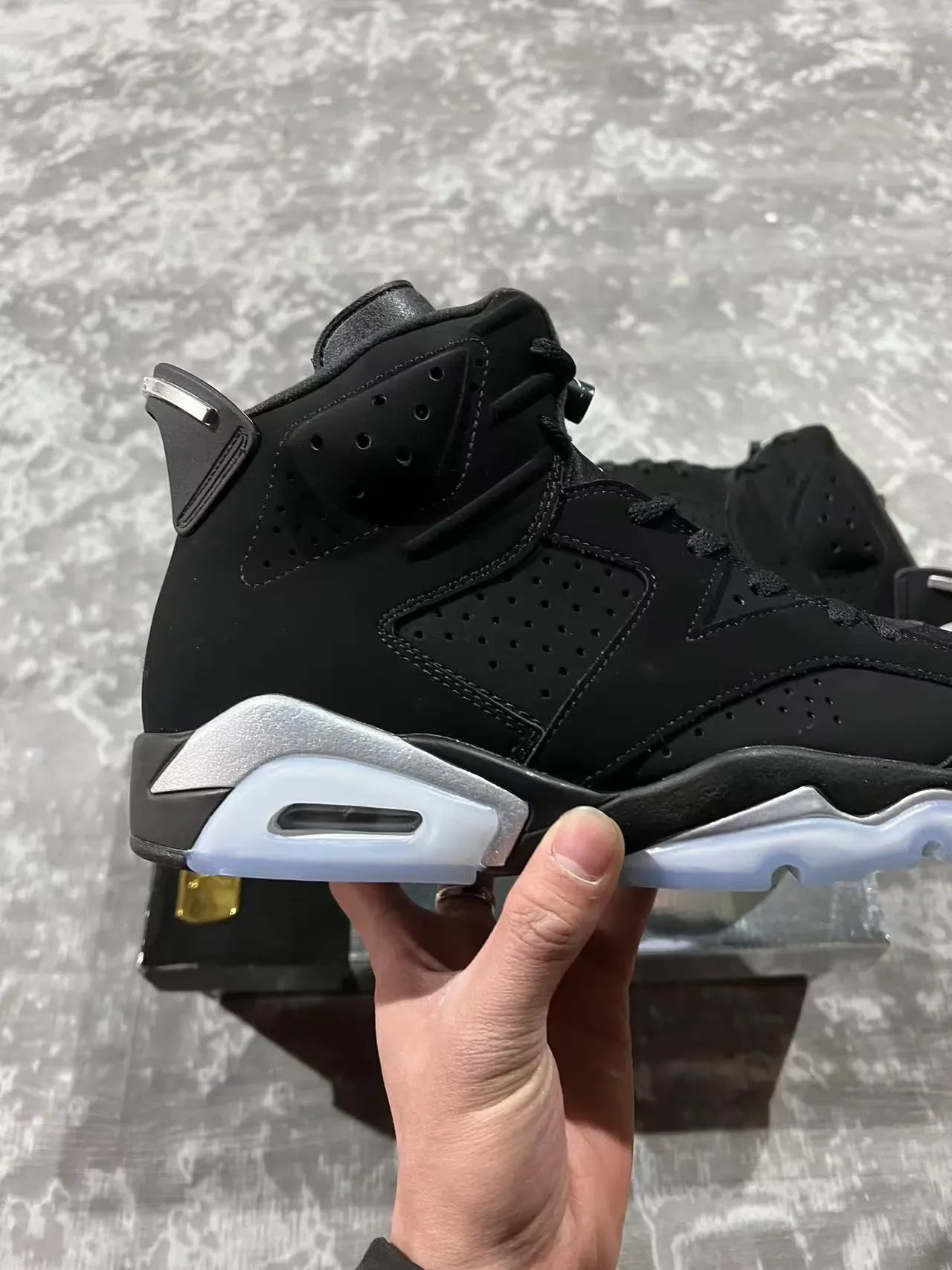 Air Jordan 6 Preto Prata Visible Air Tênis de Basquete 5
